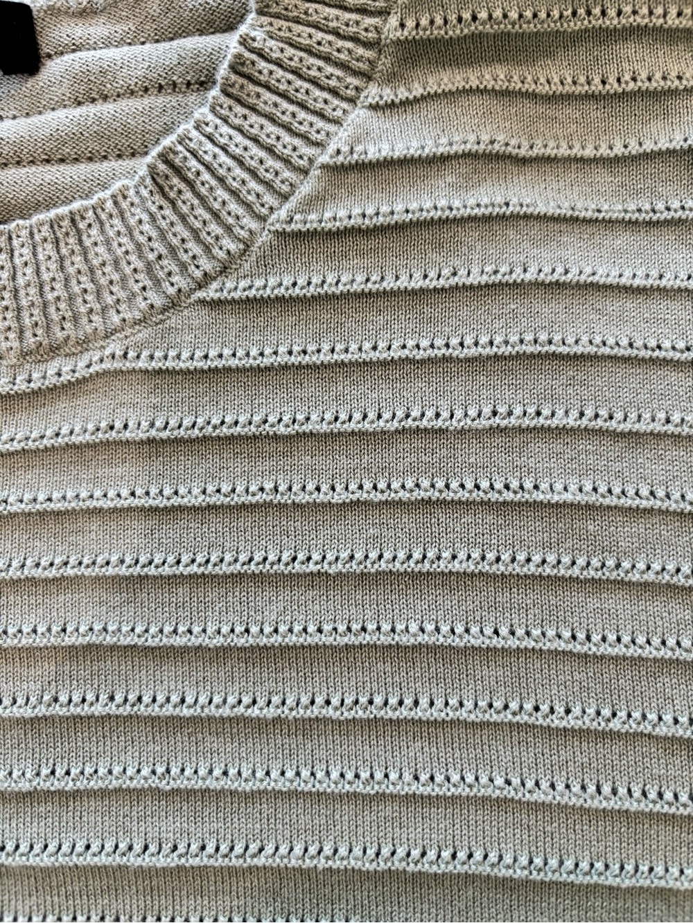 FRYE Sz XXL Sage Green Sweater Fine Gauge Cotton knit Ribbed Crew Short Sleeve - Picture 9 of 10